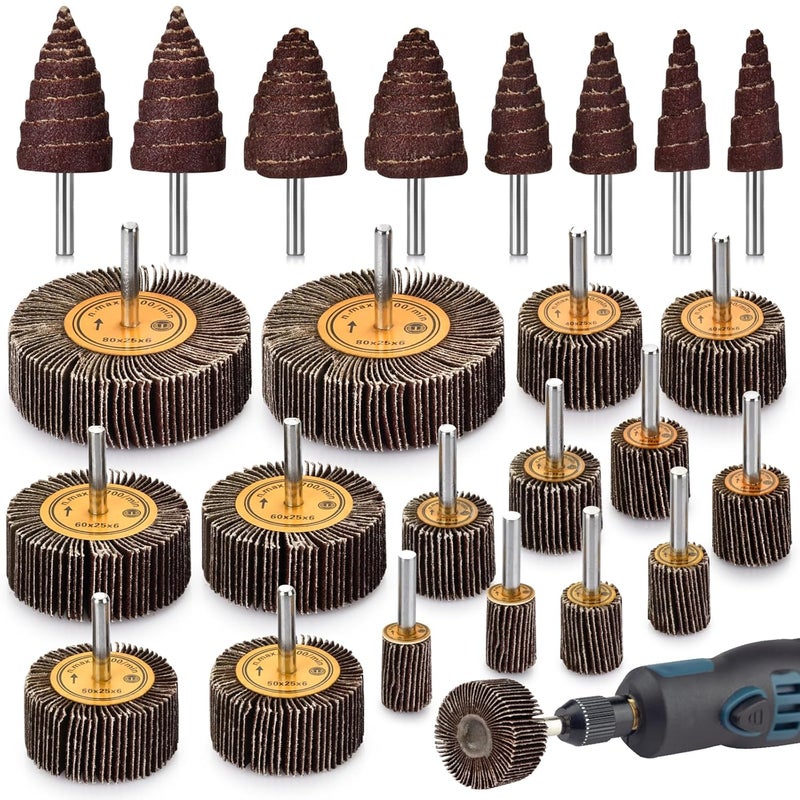 phntake 24PCS Flap Wheel Set - 80 Grit Sandpaper 1/4" Shank Aluminum Oxide Abrasive Flap Wheel Sander for Drill, Die Grinder Accessories, Drill Sanding Attachment for Remove Rust - Image 1